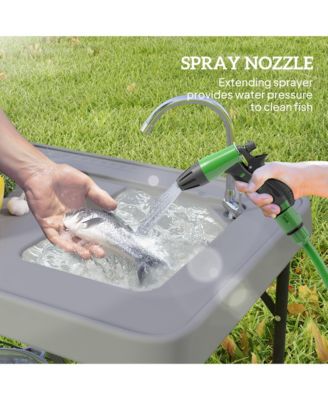 Folding Fish Cleaning Table with Sink, Faucet and Sprayer for Outdoor Use