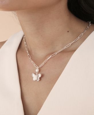 Butterfly Cultured Pearl Chain Necklaces