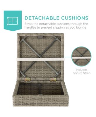 Set of 2 Wicker Ottomans, Multipurpose Furniture w/ Removable Cushions, Steel Frame