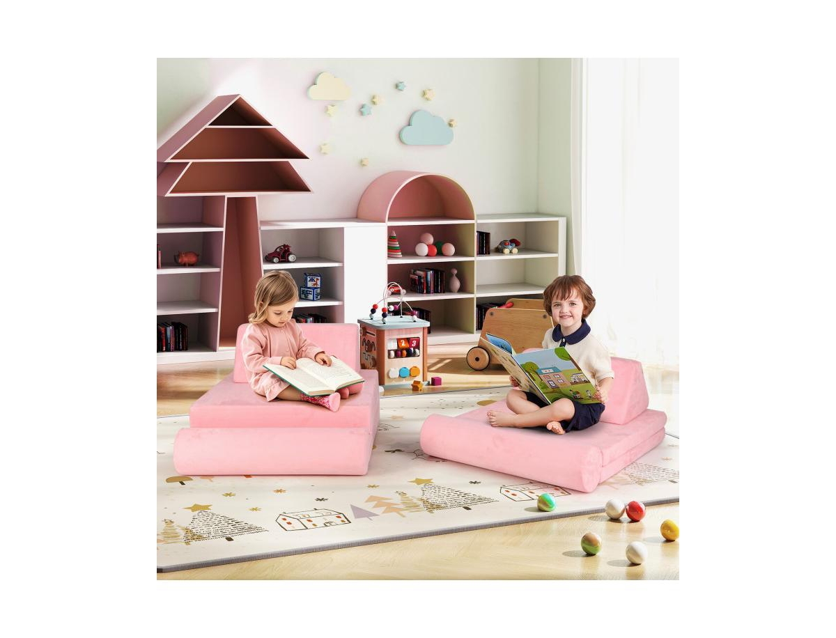 Slickblue Modular 8-Piece Foam Play Couch for Kids with Plush Suede Covers – Perfect for Creative Play and Lounging