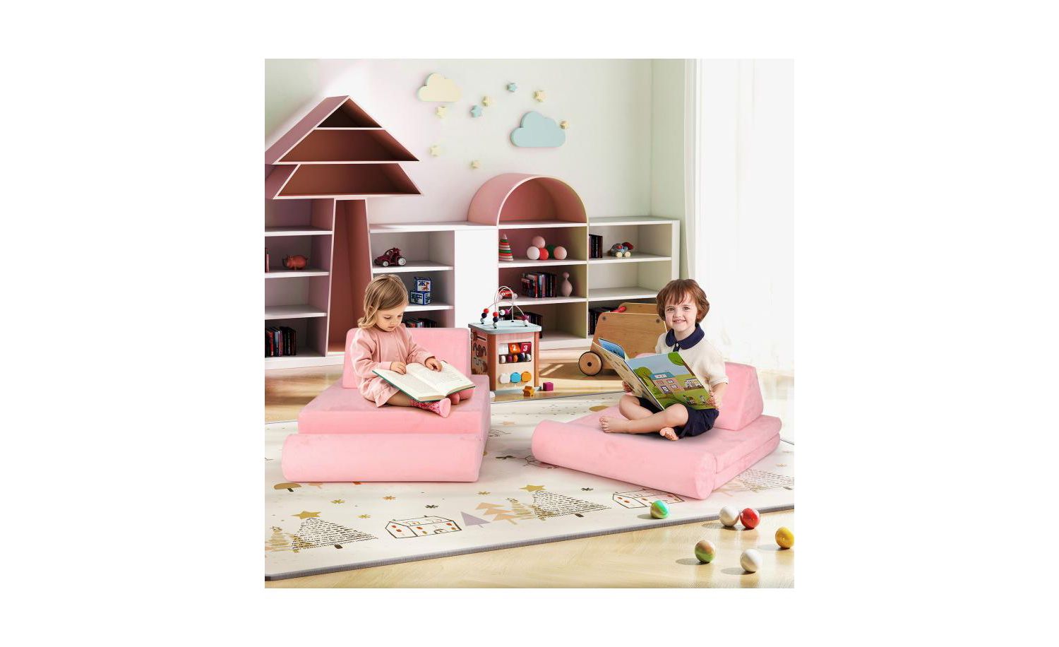Modular 8-Piece Foam Play Couch for Kids with Plush Suede Covers – Perfect for Creative Play and Lounging