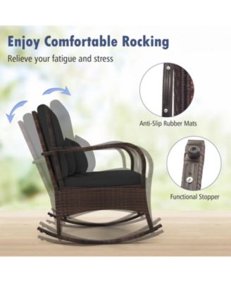 3-Piece PE Wicker Rocking Chair Patio Set with Tempered Glass Table – Ideal for Poolside, Backyard, or Porch