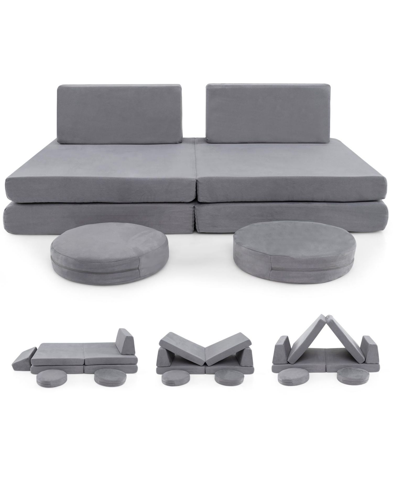 6 Piece Kids Play Sofa Set with Modular Cushions and Washable Covers