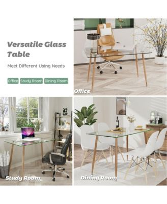 Modern Glass Dining Table Rectangular Dining Room Table W/Metal Legs For Kitchen