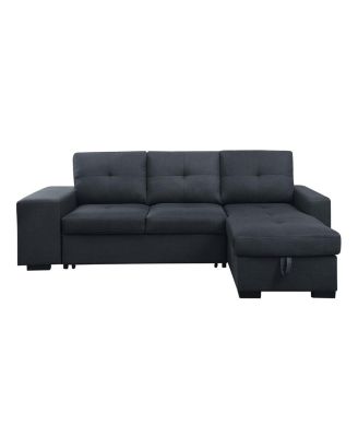 97"W Dark Gray Linen Sleeper Sectional Sofa with Reversible Storage Chaise