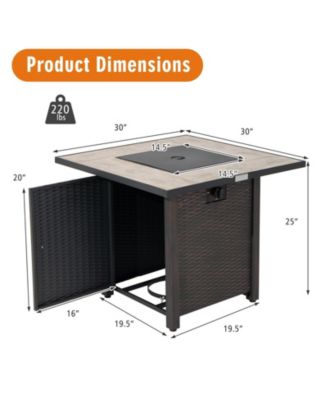 30" Square Fire Pit Table - 50K BTU, Ceramic Top & Rattan Design