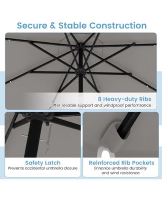 10 FT Solar Patio Umbrella Outdoor Market Sunshade w/ 24 LED