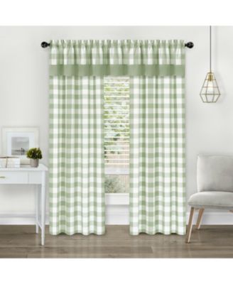 Modern Country Farmhouse 3 Piece Buffalo Check Plaid Window Curtains & Valance Set - 63 in - Gray