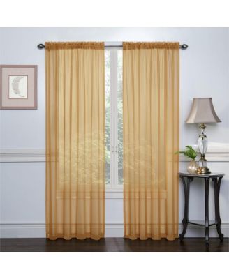 2 Piece Basic Sheer Voile Rod Pocket Window Curtains - Gold, 84 in. Long