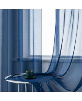 Basic 2 Piece Navy Blue Lightweight Grommet Top Sheer Voile Window Curtain Panels - 84 in. Long