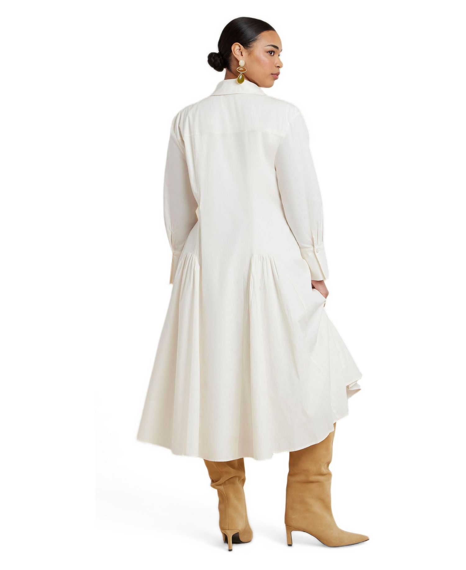 Women's Plus Size Shirred Godet Flare Poplin Dress