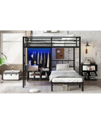 Full XL/Twin Bunk Bed with Desk & Closet - Black