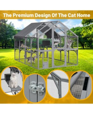 Outdoor Cat House & Enclosure - Large Playpen with Waterproof Cover