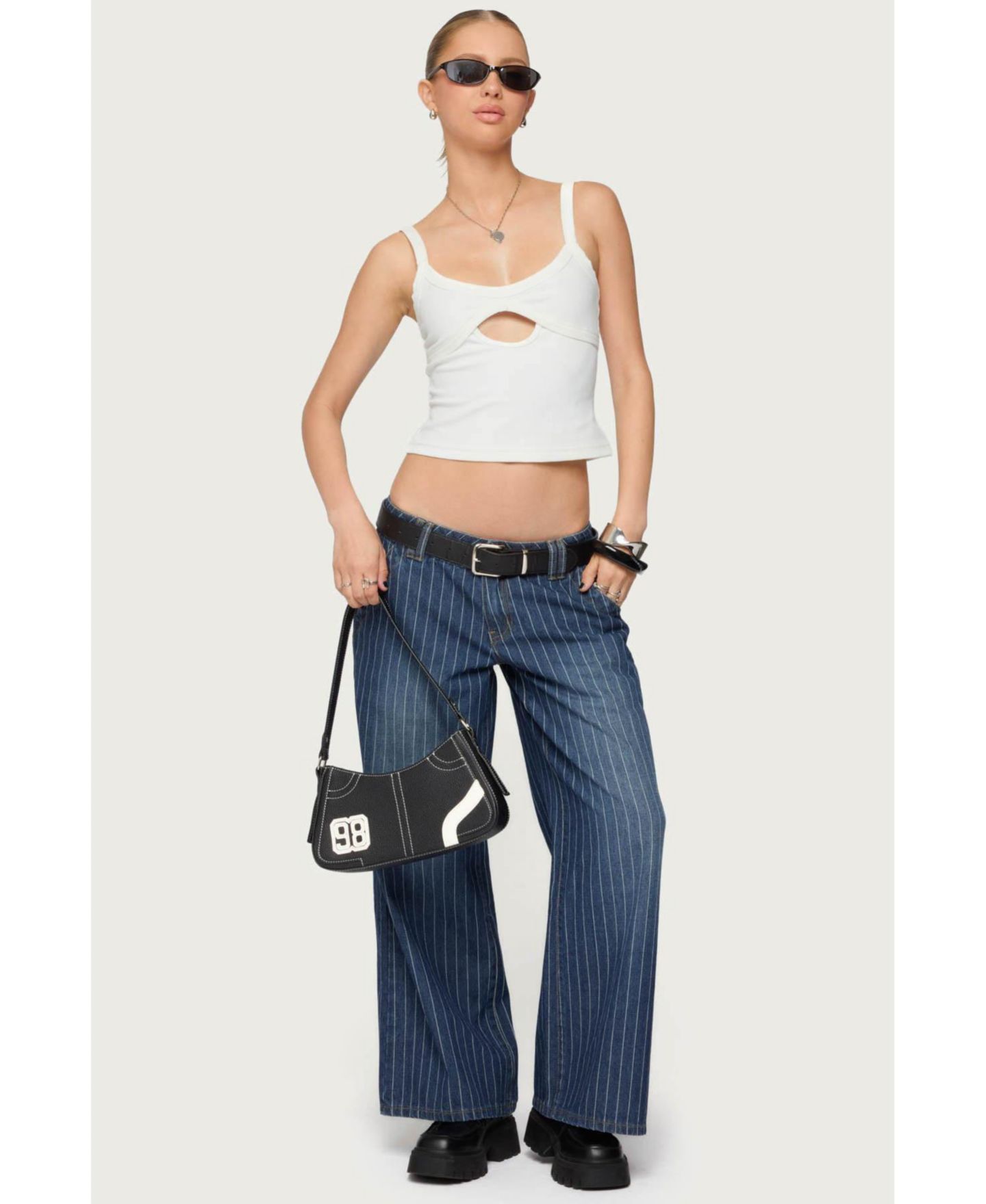 Женские джинсы Edikted Cory Striped Low Rise Baggy, цвет: Синий — фото 2