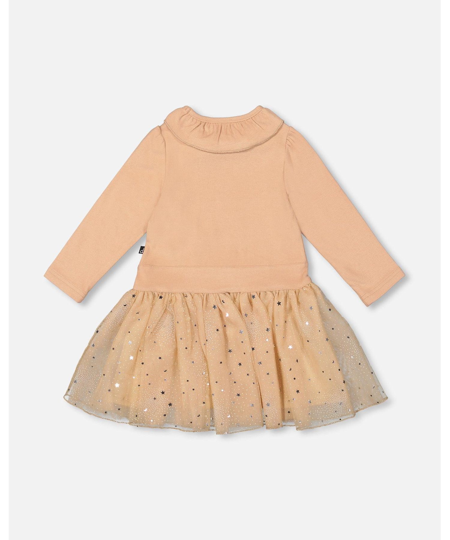 Little Girls Bi-Material Dress with Glittering Skirt Beige - Toddler|Child