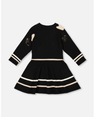 Girl Knit Dress Black with Glittery Heart Motifs - Toddler|Child