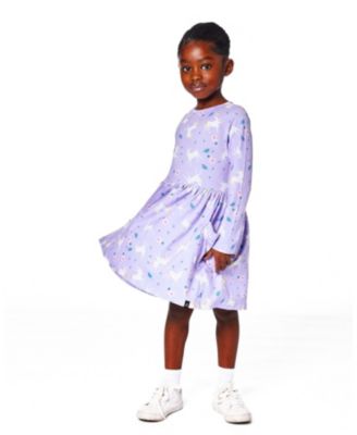 Big Girls Jersey Dress with Pockets Lilac Unicorn Print