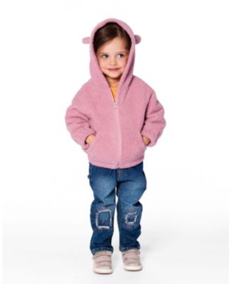 Toddler Girls Hooded Full Zip Cat Plush Jacket Dusty Pink - Toddler|Child