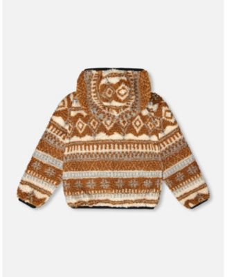 Kids Unisex Reversible Mid-Season Sherpa Jacket Brown Aztec Pattern - Child