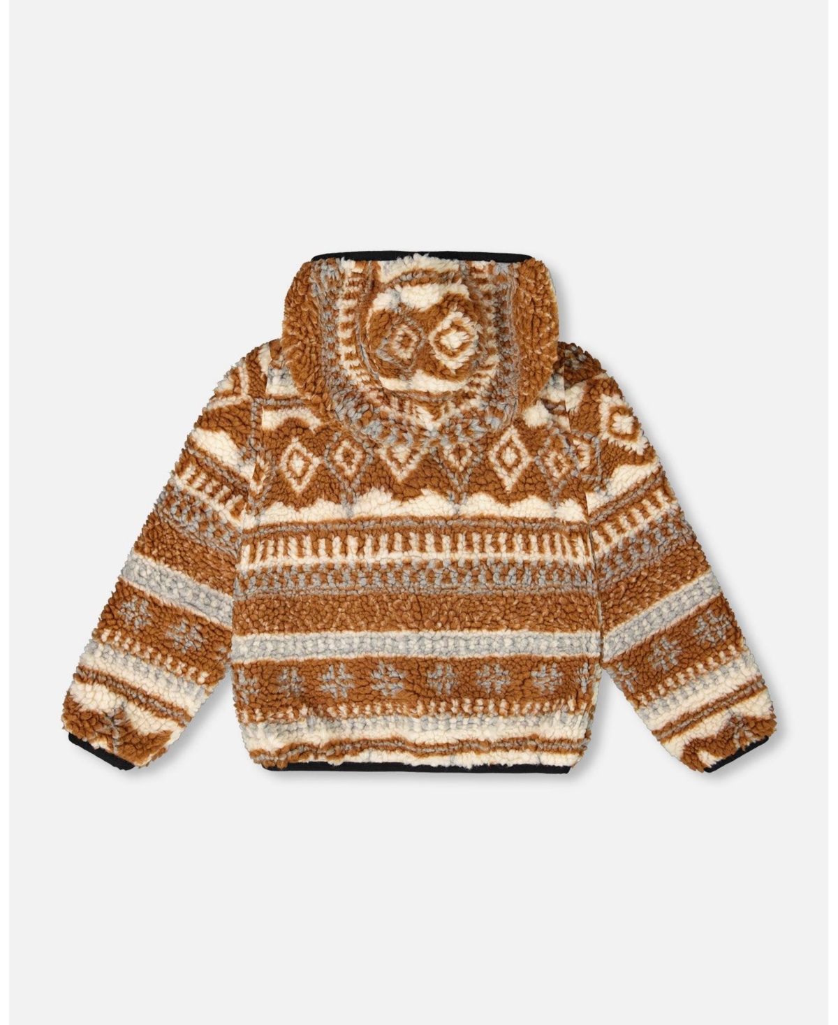 Deux par Kids Unisex Reversible Mid-Season Sherpa Jacket Brown Aztec Pattern