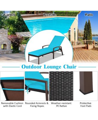 2 PCS Patio Rattan Chaise Lounge Chair Outdoor Reclining Chaise Sun Lounger
