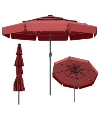 10 FT Solar Patio Umbrella with 32 LED Lights 3-Tier Vented Top & Tilt Adjustment