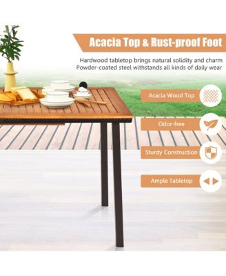 Rectangle Patio Outdoor Dining Table Acacia Wood Tabletop w/ 2'' Umbrella Hole