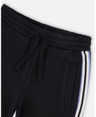 Boy Fleece Sweatpants with Side Stripes Black - Toddler|Child