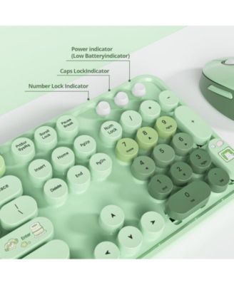 Wireless Keyboard and Mouse Set, Retro Typewriter, 2.4GHz Full Size 104-Key Cute Keyboard with Number Pad, Colorful with Round Keycaps for Windows PC Laptop(Green)