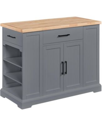 36"H Engineered Wood & Rubberwood Drawer, Cabinet, Open Shelves, Locking Casters Kitchen Island