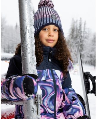 Girl Lined Peruvian Knit Pompom Hat Black and Purple - Toddler|Child