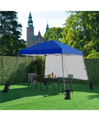 One-person Set Up Pop-up Canopy Tent w/ Side Panel, Slant Leg Instant Canopy Tent w/ Storage Bag & 4 Sandbags & 8 Ground Stakes