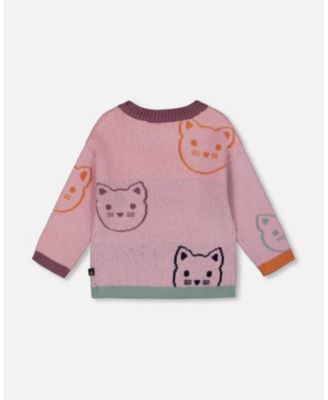 Toddler Girls Knit Jacquard Sweater Dusty Pink with Cats - Toddler|Child