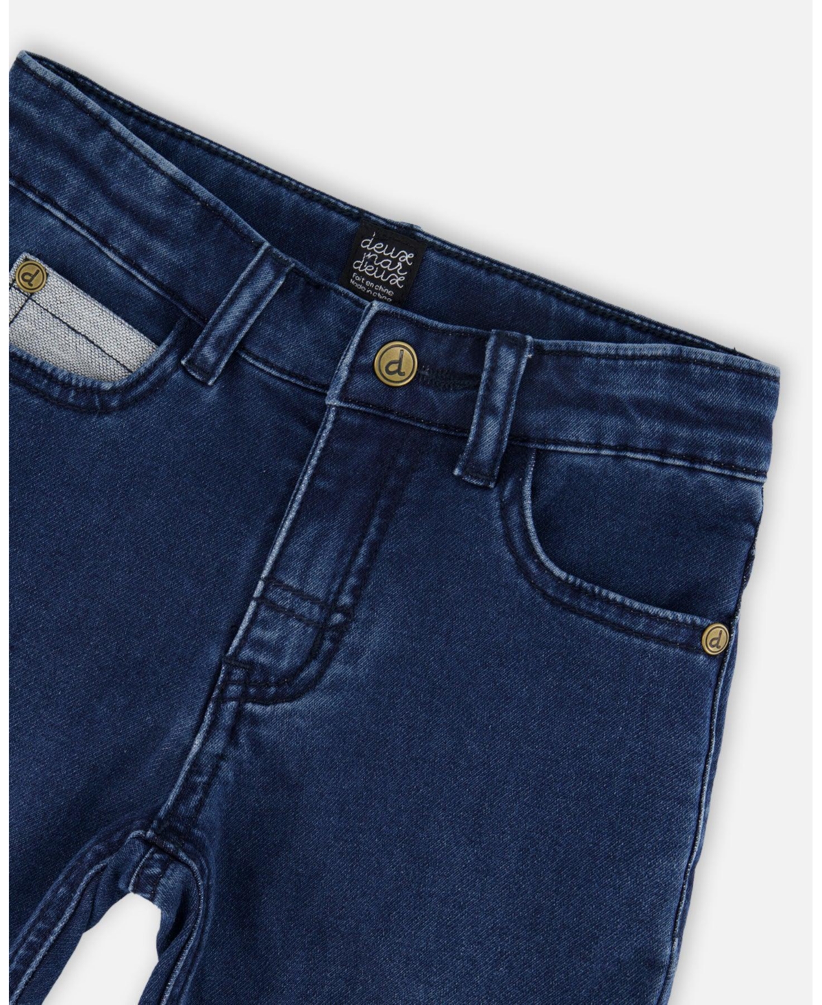 Deux par Big Boys French Terry Blue Denim Pants with Contrasting Patch