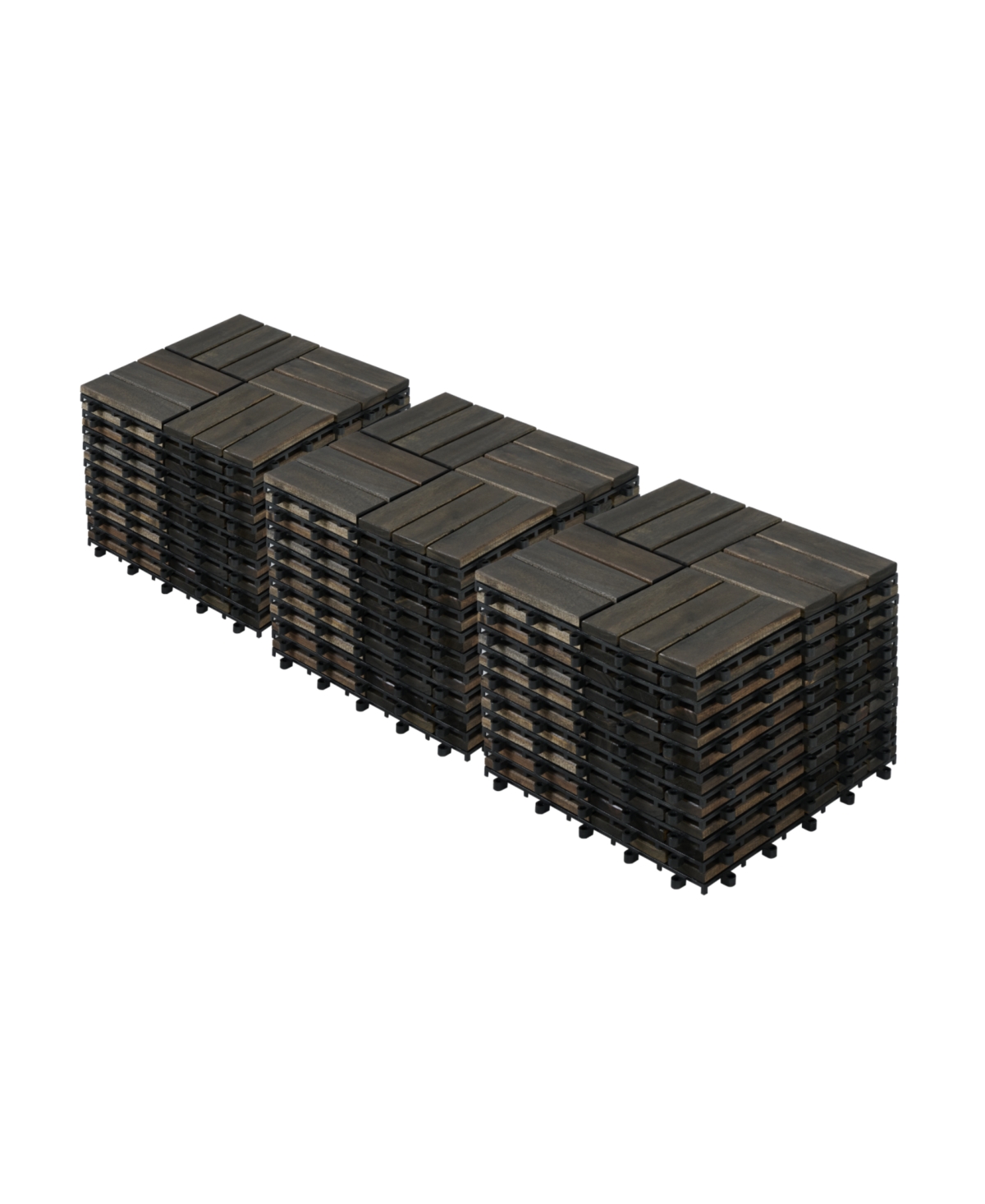 Acacia Wood Deck Tiles, Checker Pattern, 30 Pcs - Dark brown