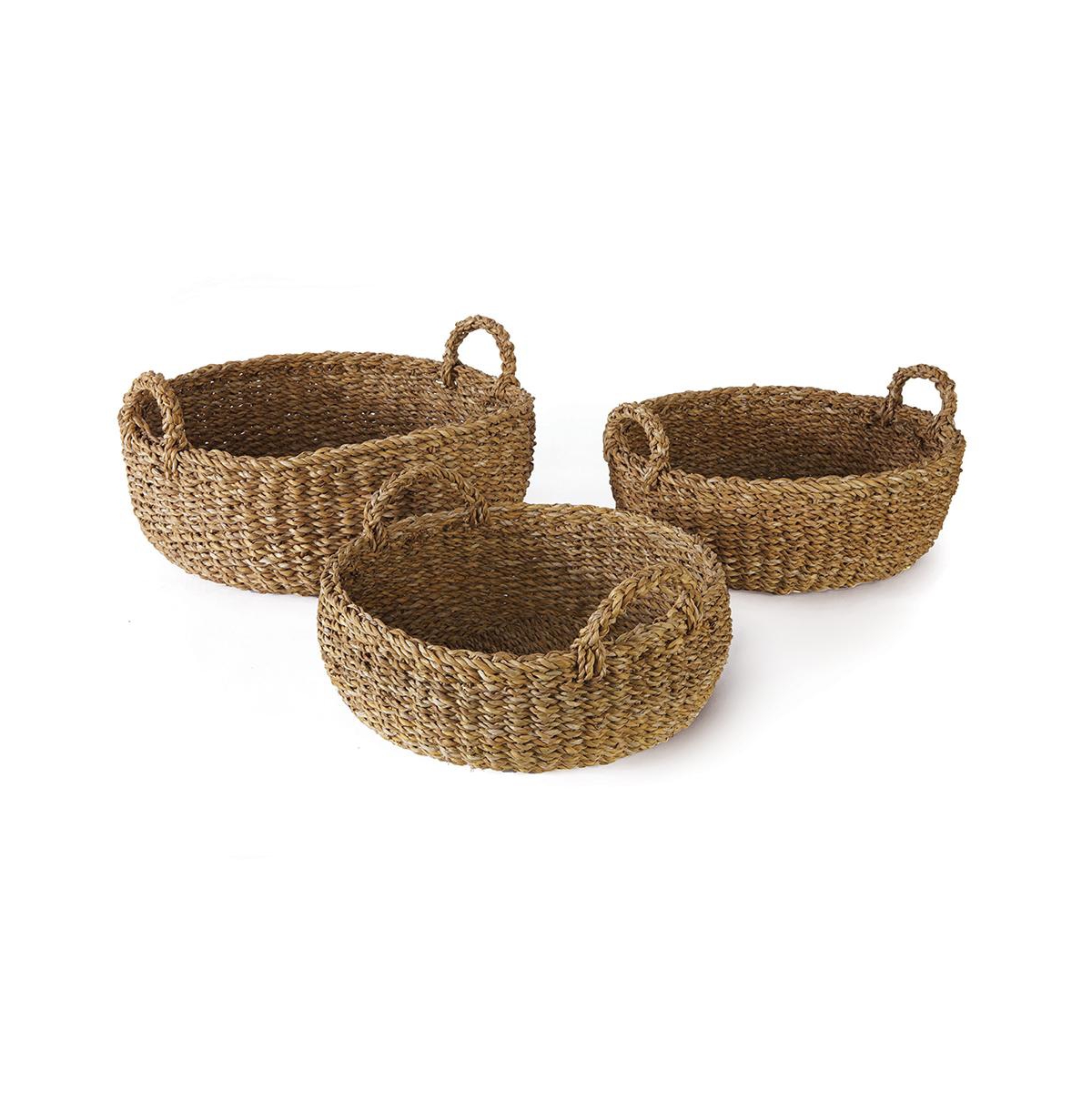 Seagrass Shallow Baskets With Handles Set of 3 - Natural