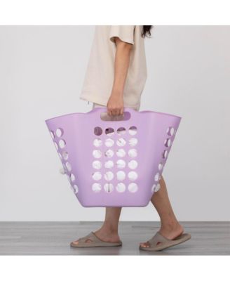 Flexible Plastic Carry Laundry Basket Holder Square Storage Hamper with Side Handles
