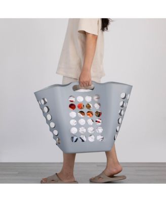 Flexible Plastic Carry Laundry Basket Holder Square Storage Hamper with Side Handles