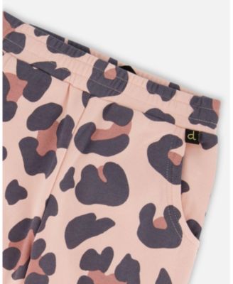 Girl French Terry Wide Leg Sweatpants Pink Leopard - Child