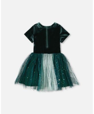Girl Bi-Material Short Sleeve Party Dress for est Green - Child