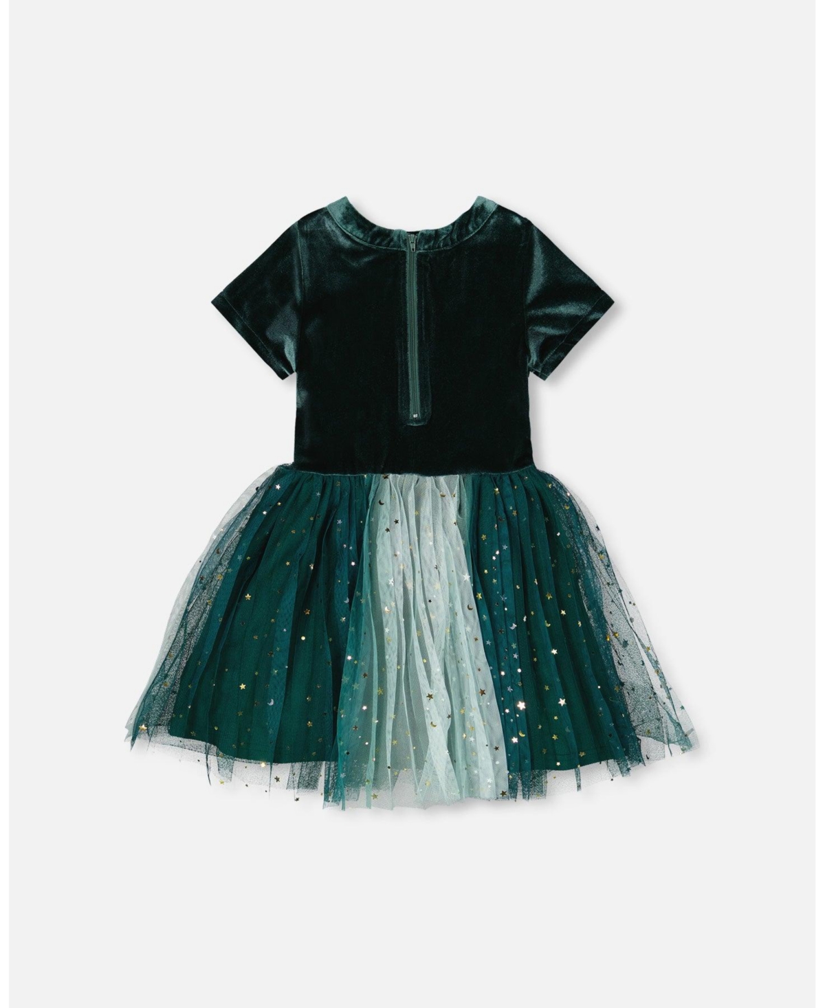 Deux par Girl Bi-Material Short Sleeve Party Dress for est Green - Child