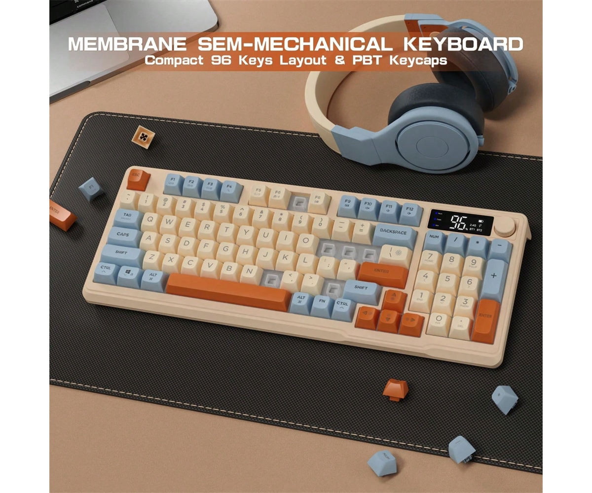 Wireless Gaming Keyboard,Knob Control Bt/2.4G Wireless Mechanical Feeling Keyboard,Rgb Led Backlit With Display Screen, Pbt Keycap,2000mAh, 94-Key Lay
