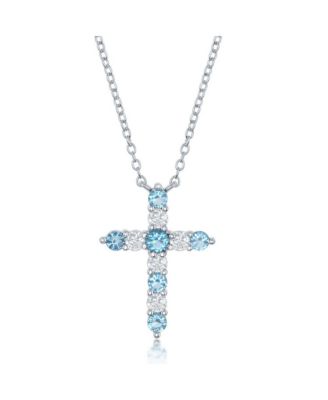 Sterling , Birthstone Cross CZ Necklace