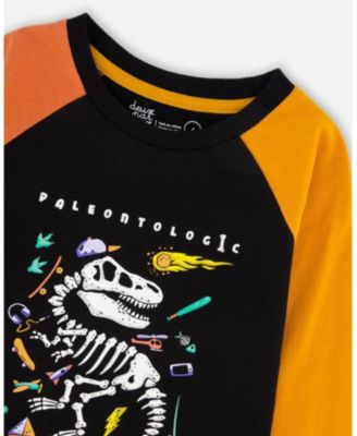 Boy Black Long Sleeve Raglan T-Shirt with Glow-In-The-Dark Dinosaur Print - Toddler|Child