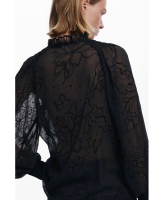 Women's Flocked sheer blouse