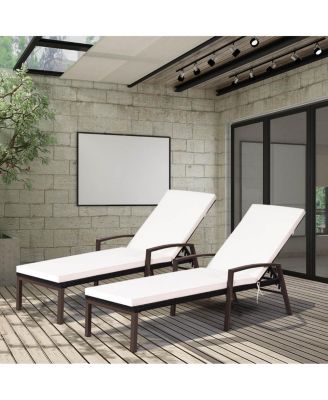 Set of 2 Patio Rattan Chaise Lounge Chair Outdoor Reclining Chaise Sun Lounger