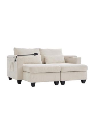 1 Pc Corduroy Upholstered, USB Ports Convertible Chairs Sleeper Sofa