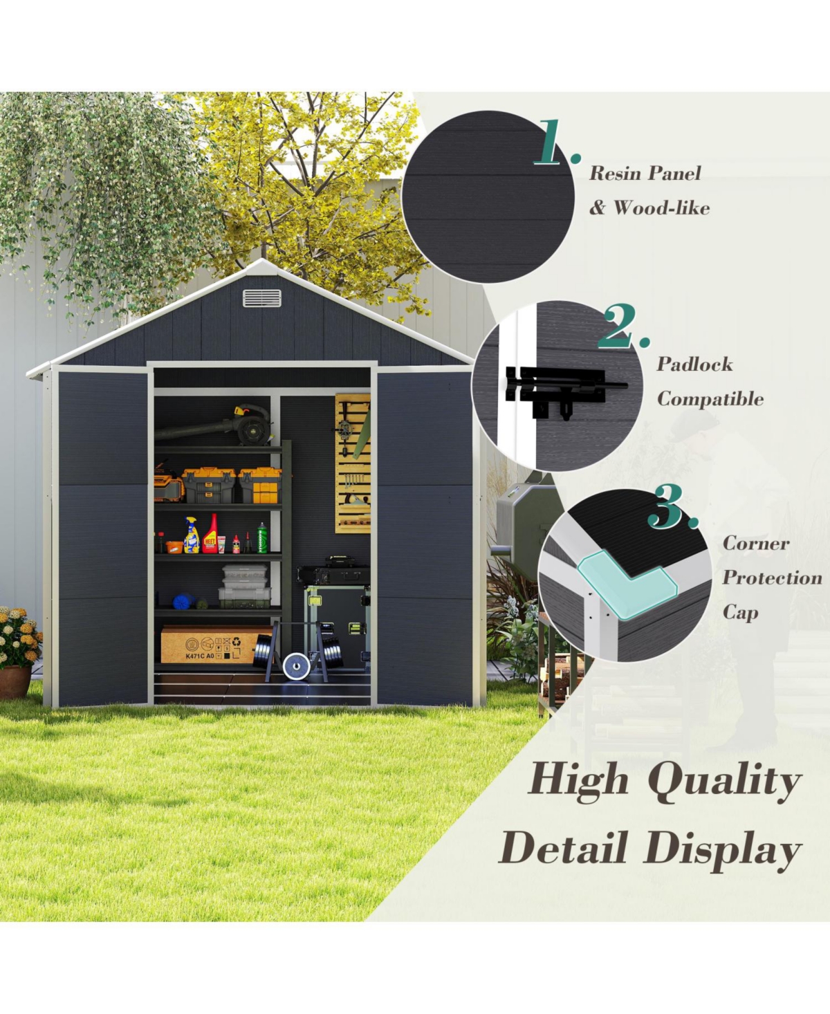 Streamdale Furniture 8x8 Resin Storage Shed - Waterproof Uv Proof Dark Gray