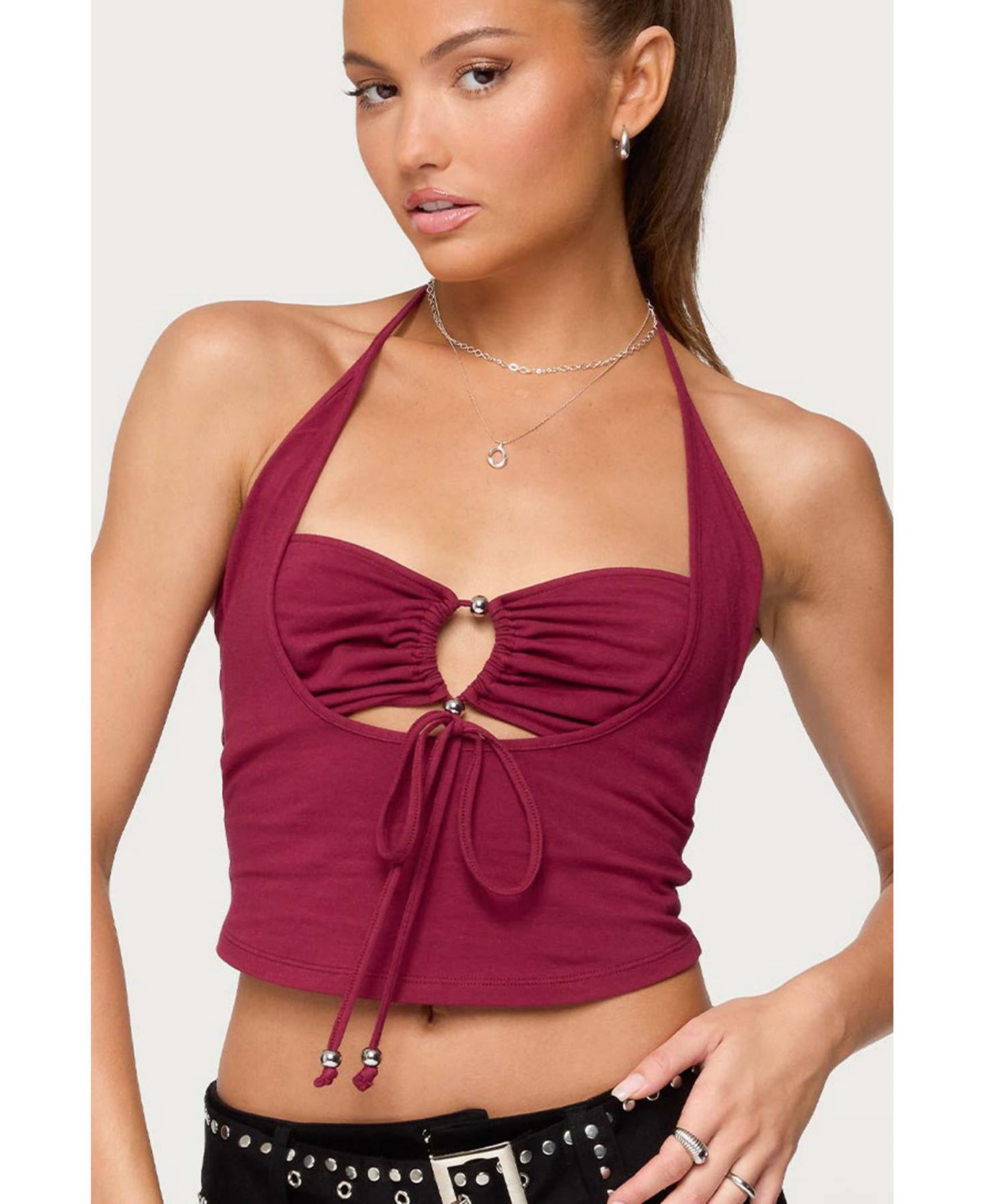 Женский топ Edikted Ayana Layered Bandeau Halter, цвет: Бордовый — фото 1