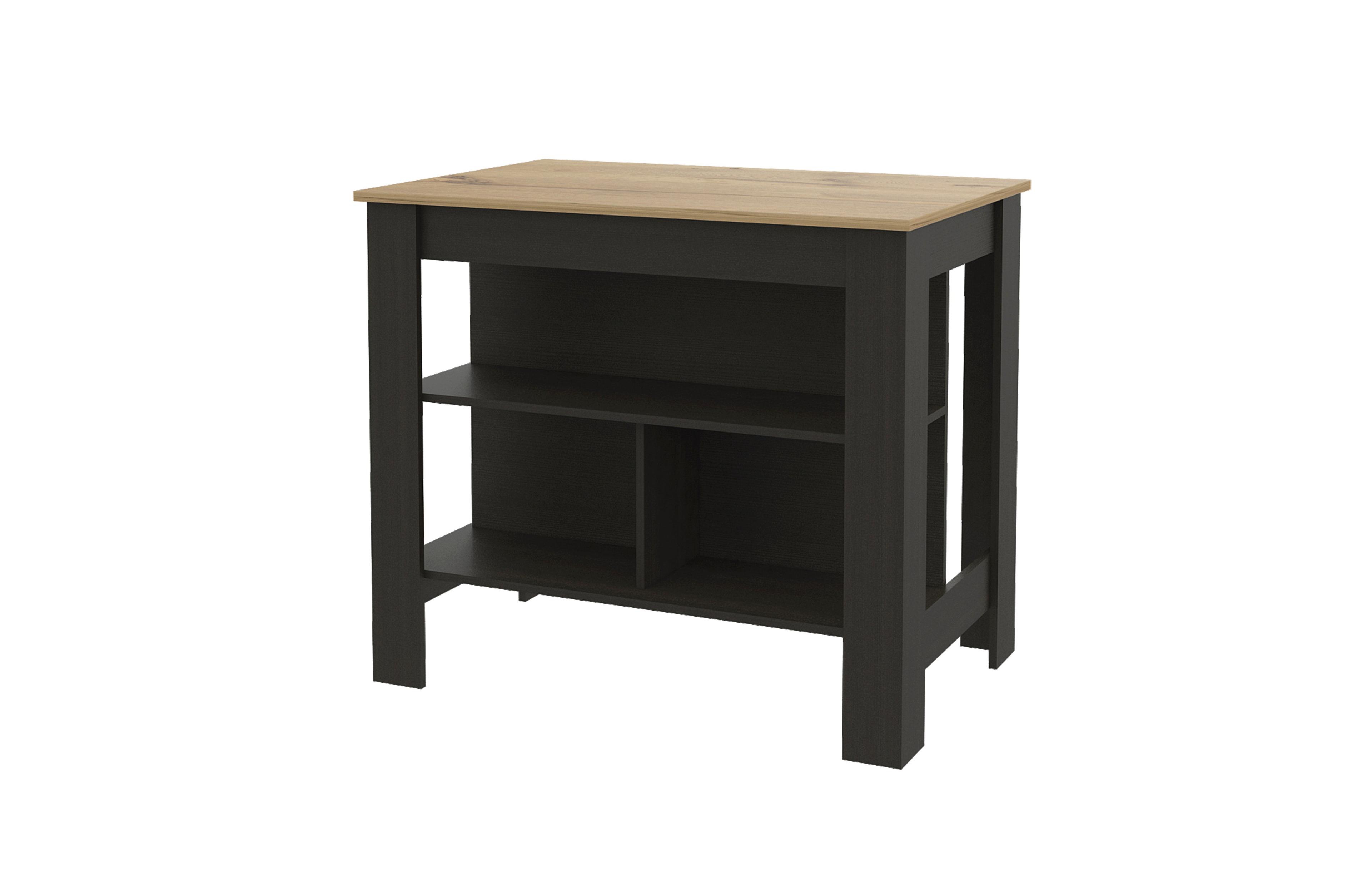 Slickblue Wooden Kitchen Island Table with Built-In Storage and Open Display Shelves